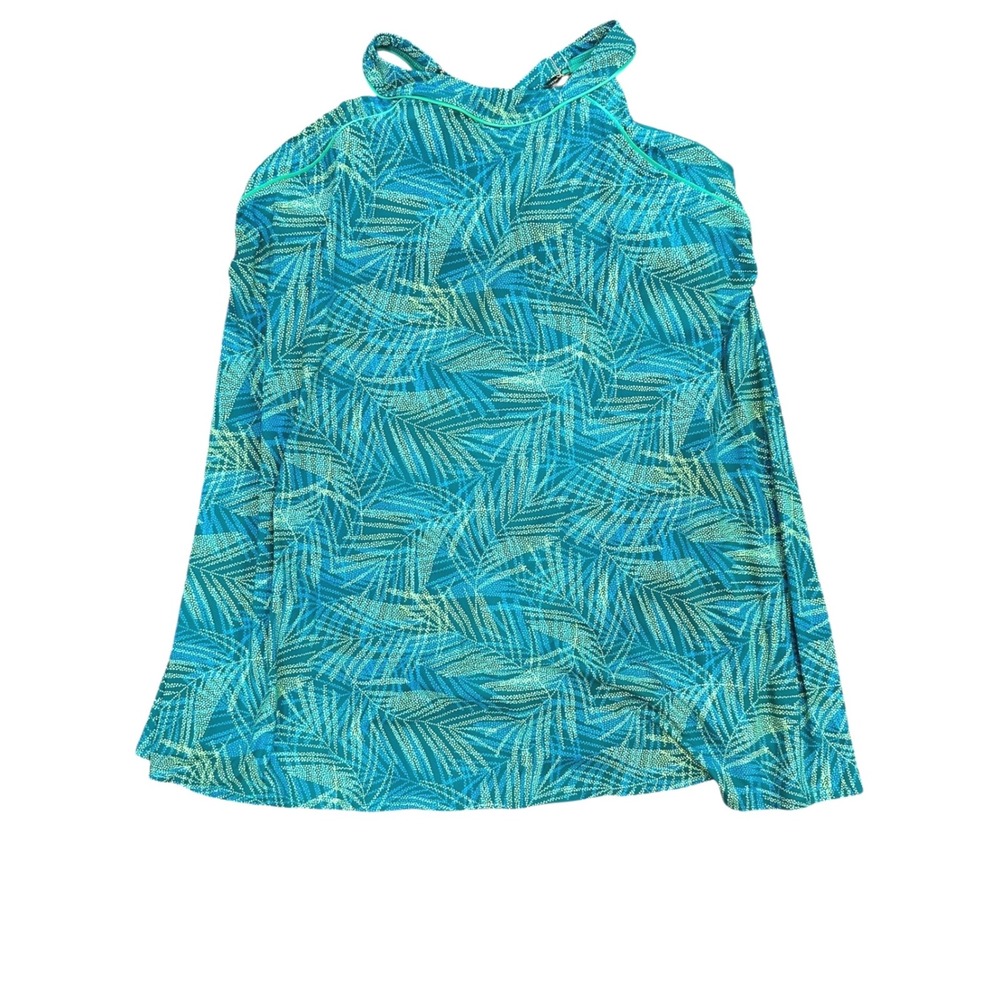 Lands End Plus Size 20W High Neck Chlorine Resistant Swim Dress Palm Print Green